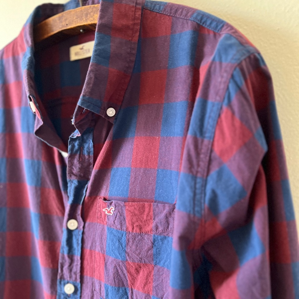 Blueberry & Raspberry Check Hollister XL Long Sleeve 100% Cotton Casual Shirt - Picture 4 of 10